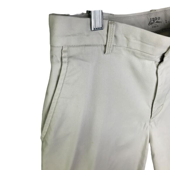 Izod Saltwear Chino Short Size 32 Light Khaki Stretch Flat Front Summer Classic - Picture 8 of 9